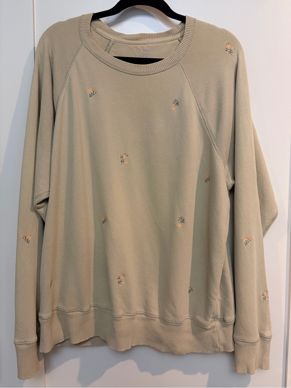 Aerie Floral Embroidered Cotton Crewneck Sweatshirt M